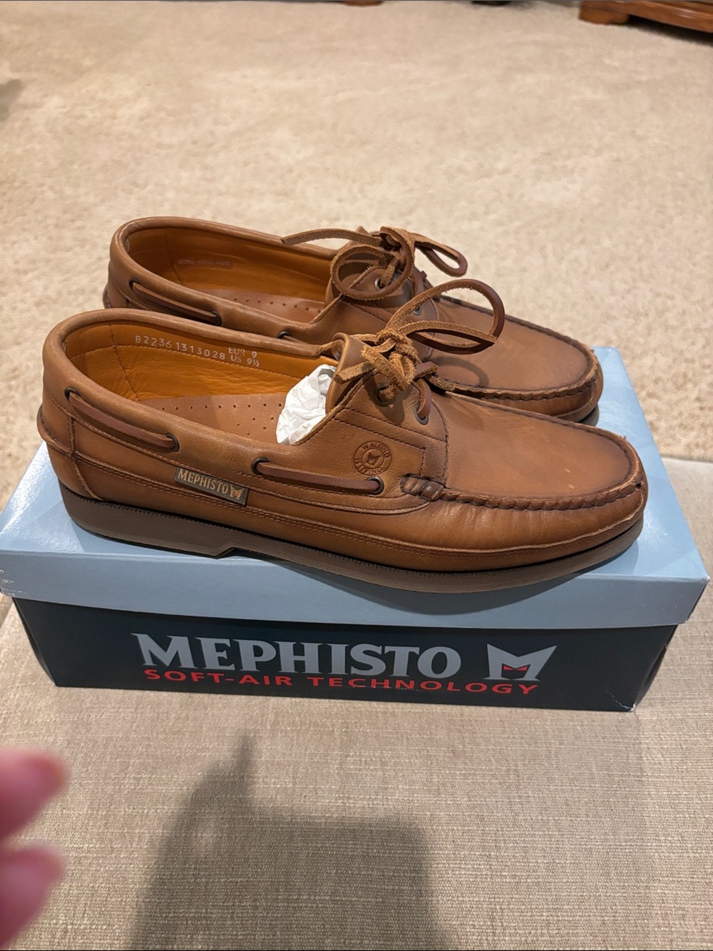 Mephisto Men's Brown Leather Boat Shoes with Lace Tie